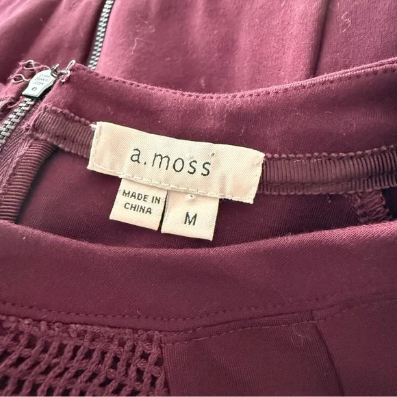 a. moss Maroon Leather Mesh Embroidered Top M - Picture 6 of 7